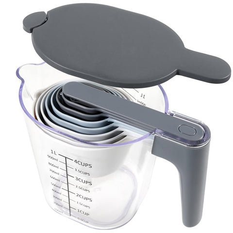 Recogwood tazas medidoras apilables con tapa para almacenar fácilmente
