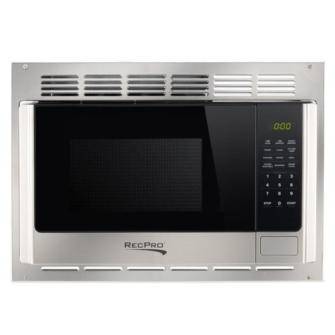 RecPro microondas RV acabado en acero o negro para estilo versátil.