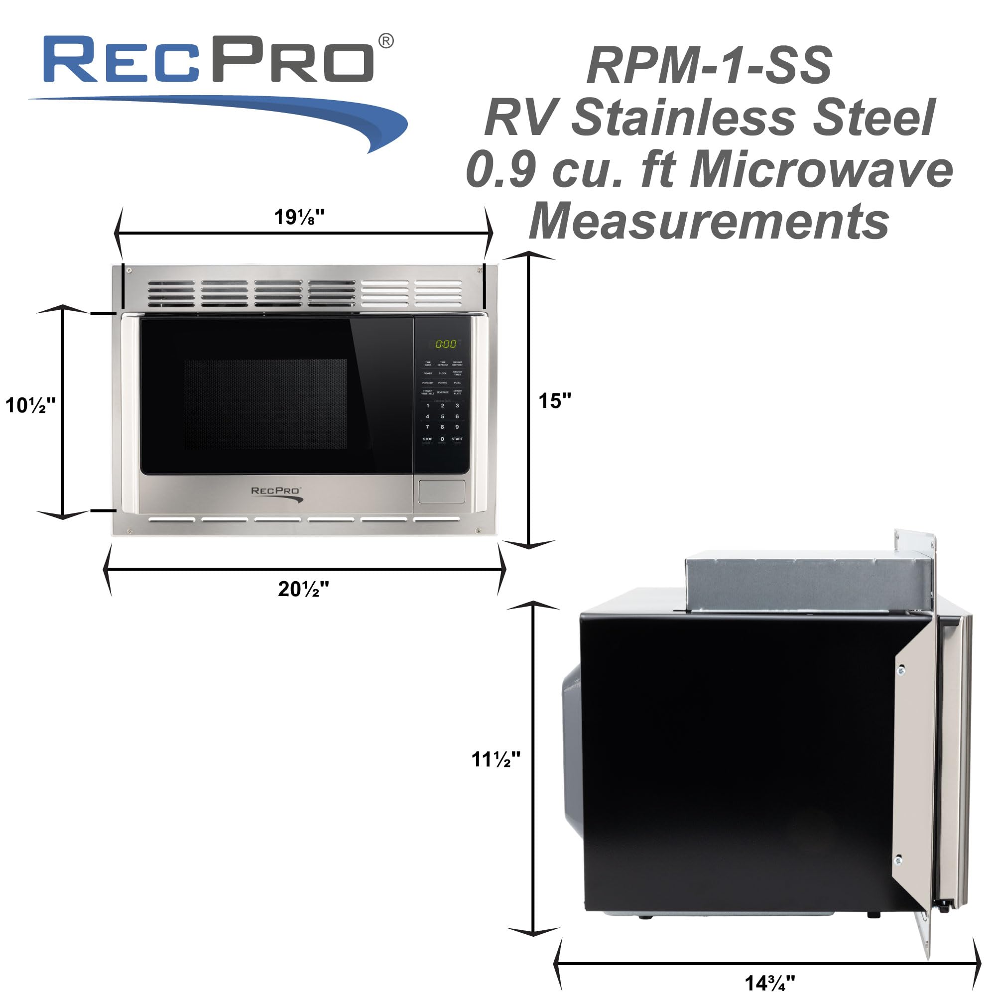 RecPro microondas RV inicio de 30 segundos para rápida activación.