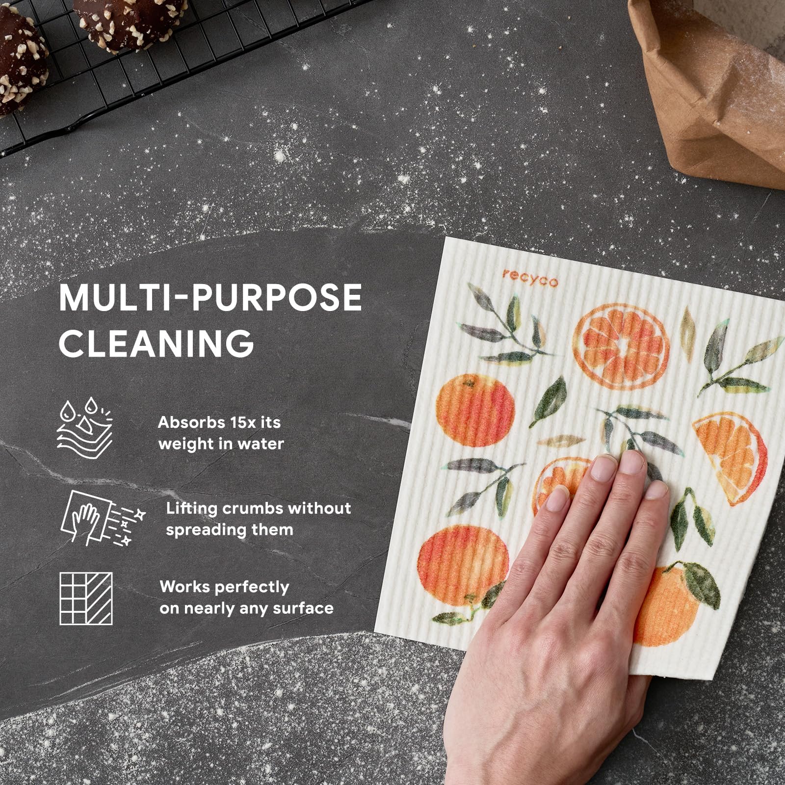 Toalla de cocina RECYCO secado rápido para superficies.