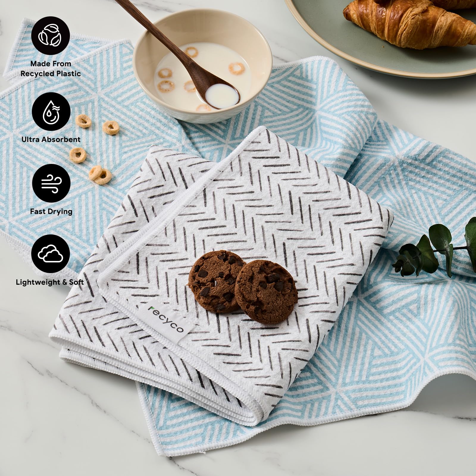 RECYCO toallas cocina waffle secado rápido facilita limpiar derrames con poco esfuerzo.