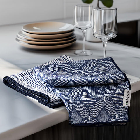 RECYCO toallas de cocina con textura en relieve índigo para secar derrames con suavidad