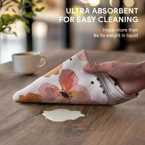 RECYCO Waffle Blossom Breeze: absorción alta para secar platos y superficies fácilmente.