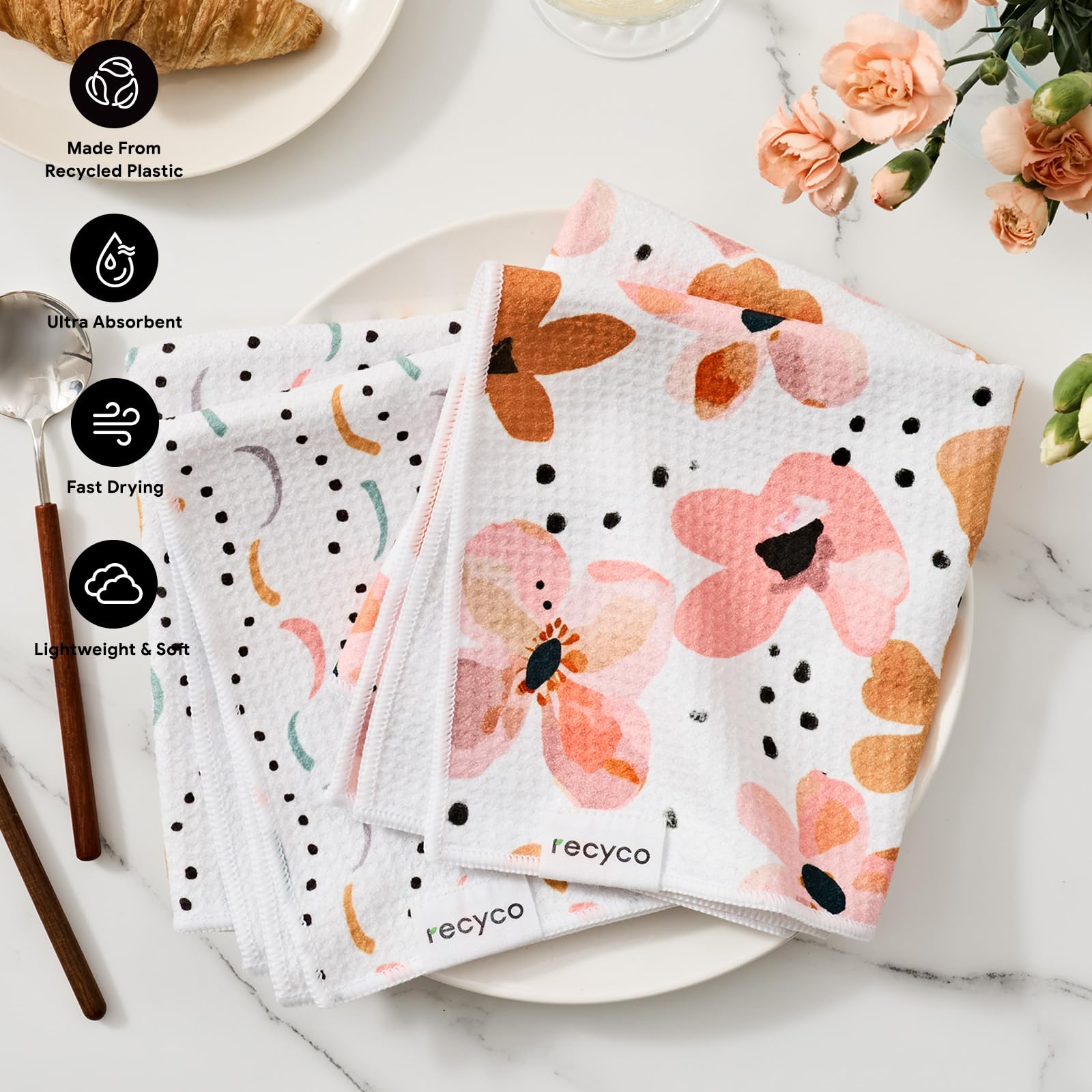 RECYCO Waffle Blossom Breeze: textura ondulada que mejora la absorción en la cocina.