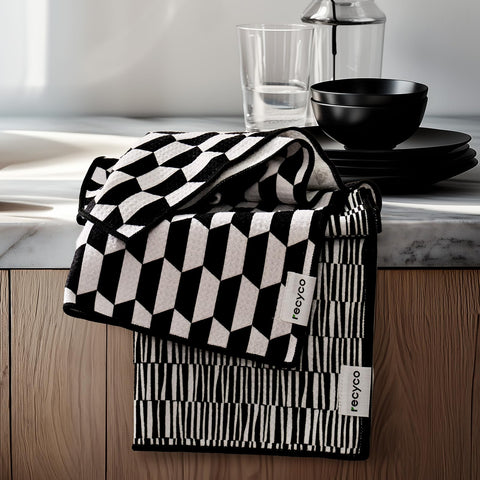 RECYCO toallas waffle textura-doble para secado eficiente en la cocina.