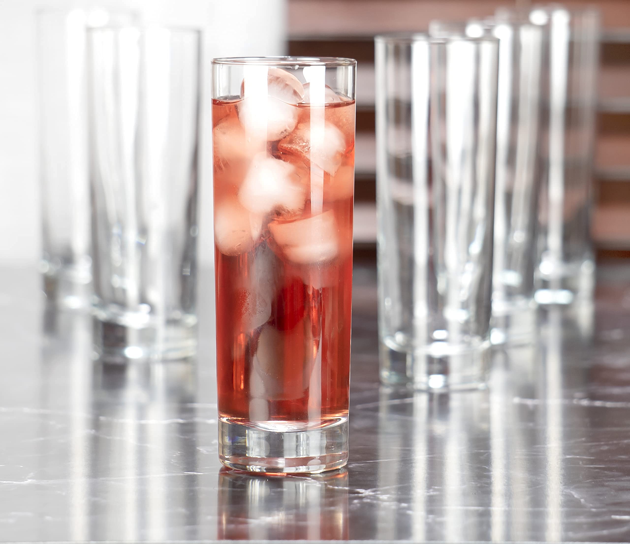Vaso Red Co Collins Slim tamaño 10 oz, presentación elegante para cenas.
