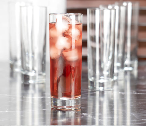 Vaso Red Co Collins Slim tamaño 10 oz, presentación elegante para cenas.