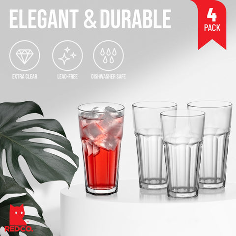 Vaso alto Red Co. con cristal facetado para presentaciones elegantes.