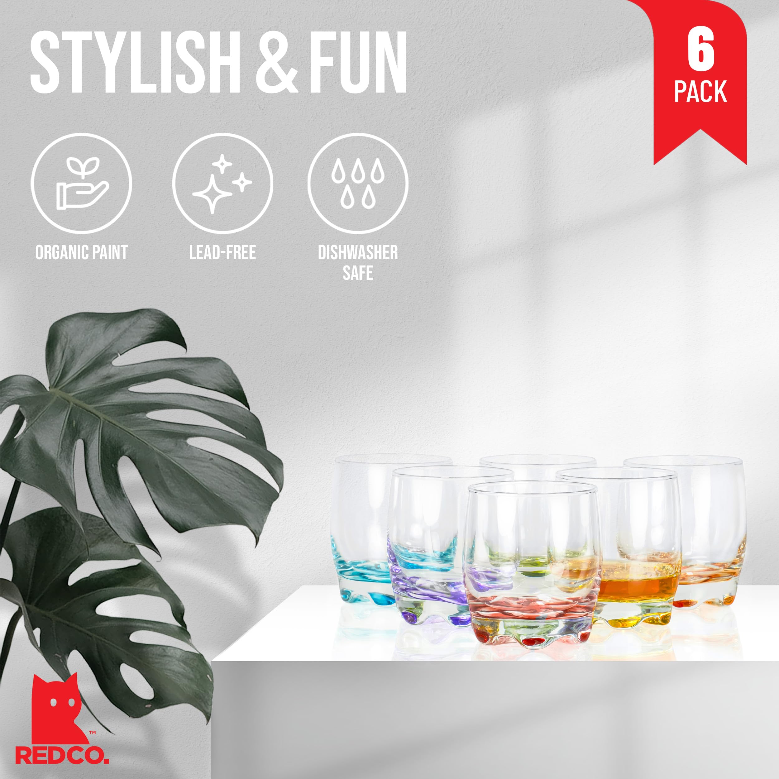 Vaso Red Co. Splash Vibrante para refrescos; base pesada aporta estabilidad.