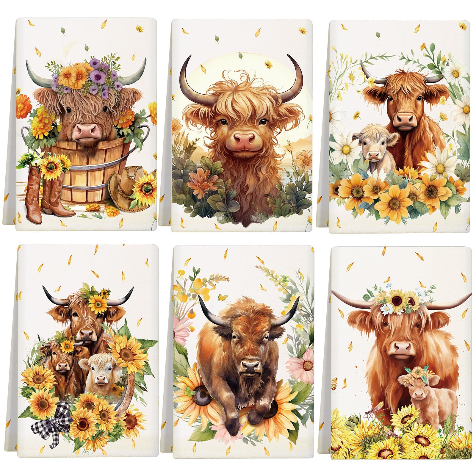 Redbaker toallas de cocina Highland Cattle con dibujo watercolor para secar platos con estilo.