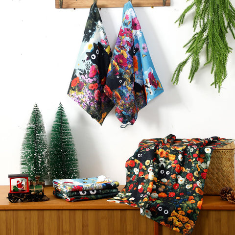 Regalo Redbaker: set de 6 toallas de gato negro para casa.