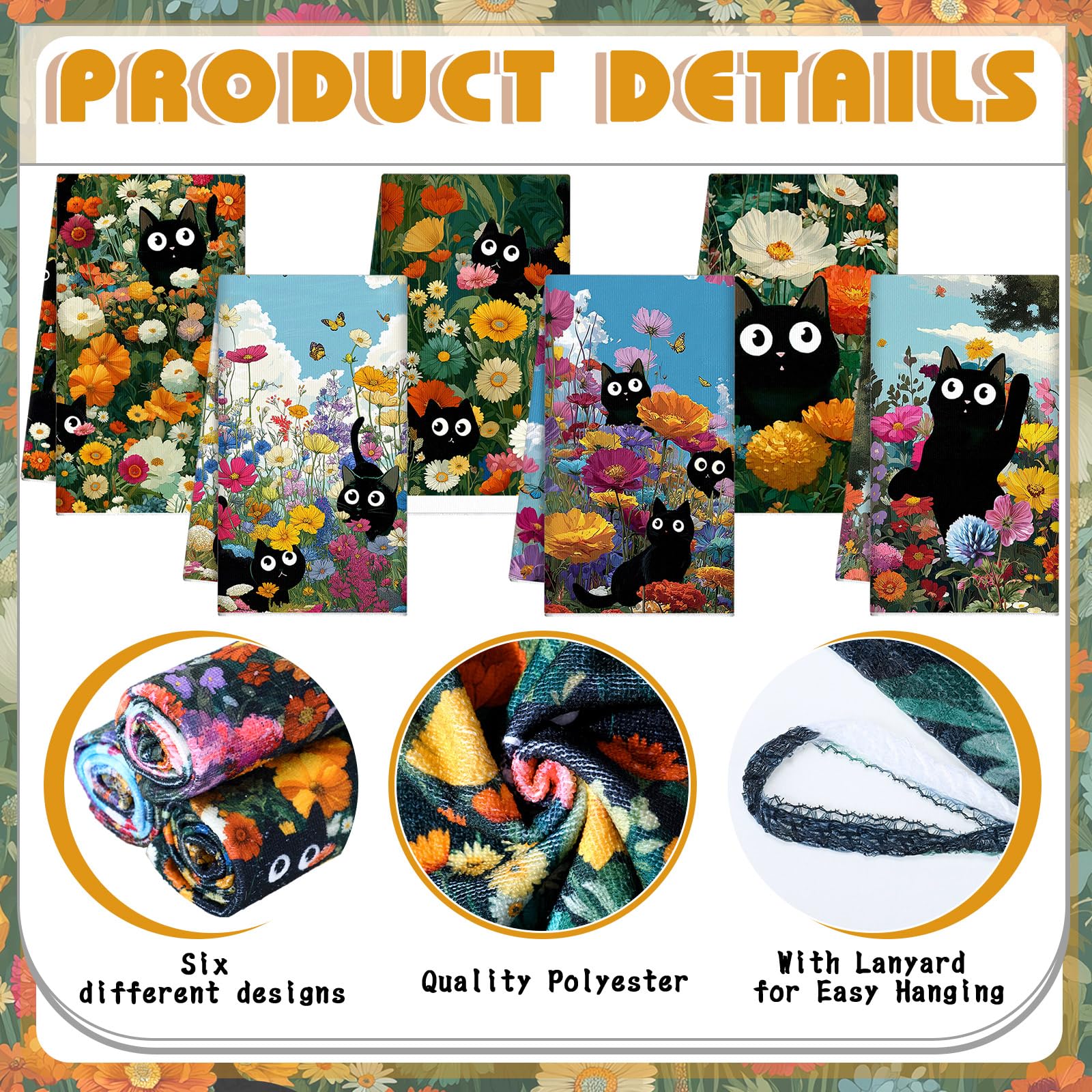 Toallas Redbaker para cocina con gato negro, multicolor y absorbentes.