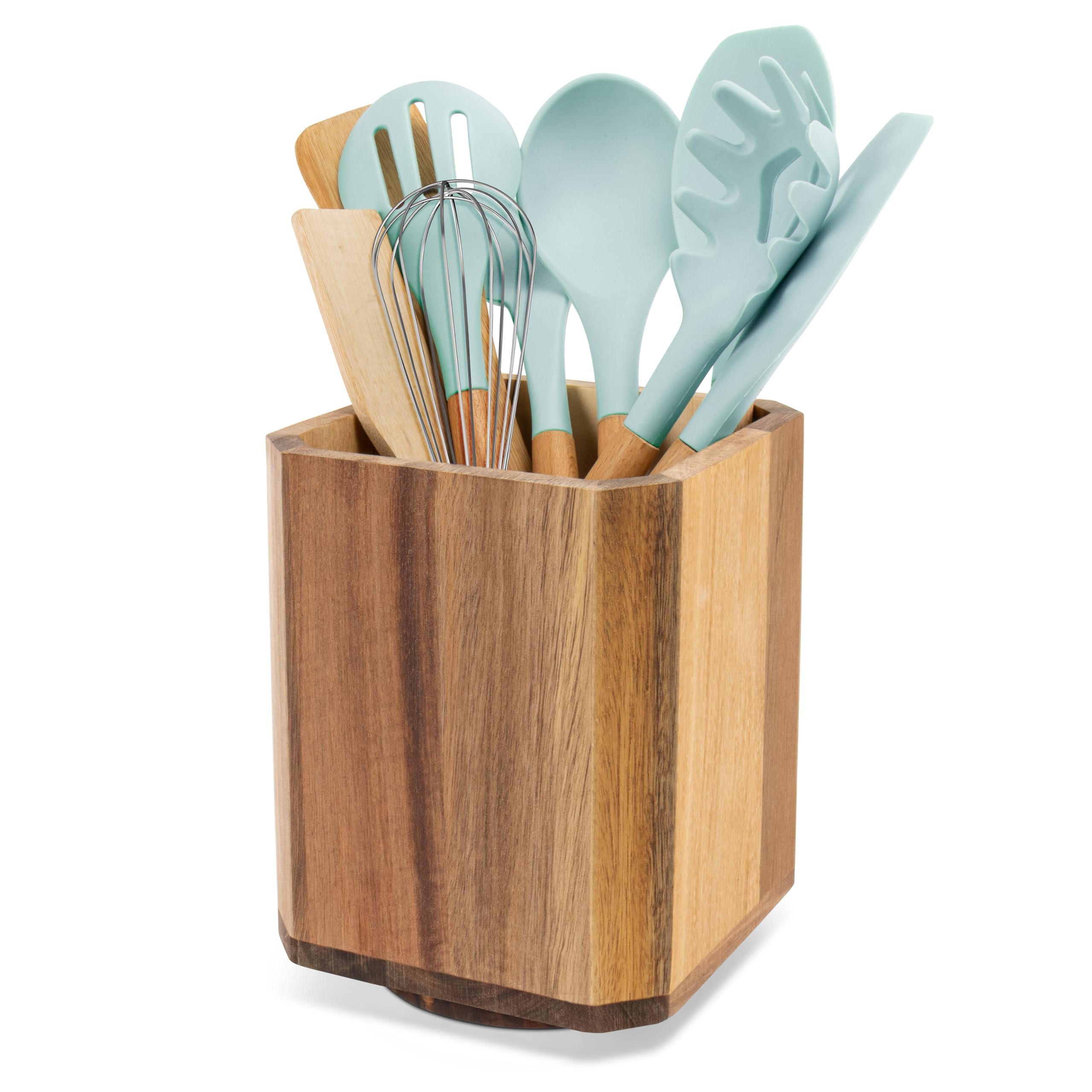 RedCall porta-utensilios de madera de acacia con giro de 360° para acceso rápido