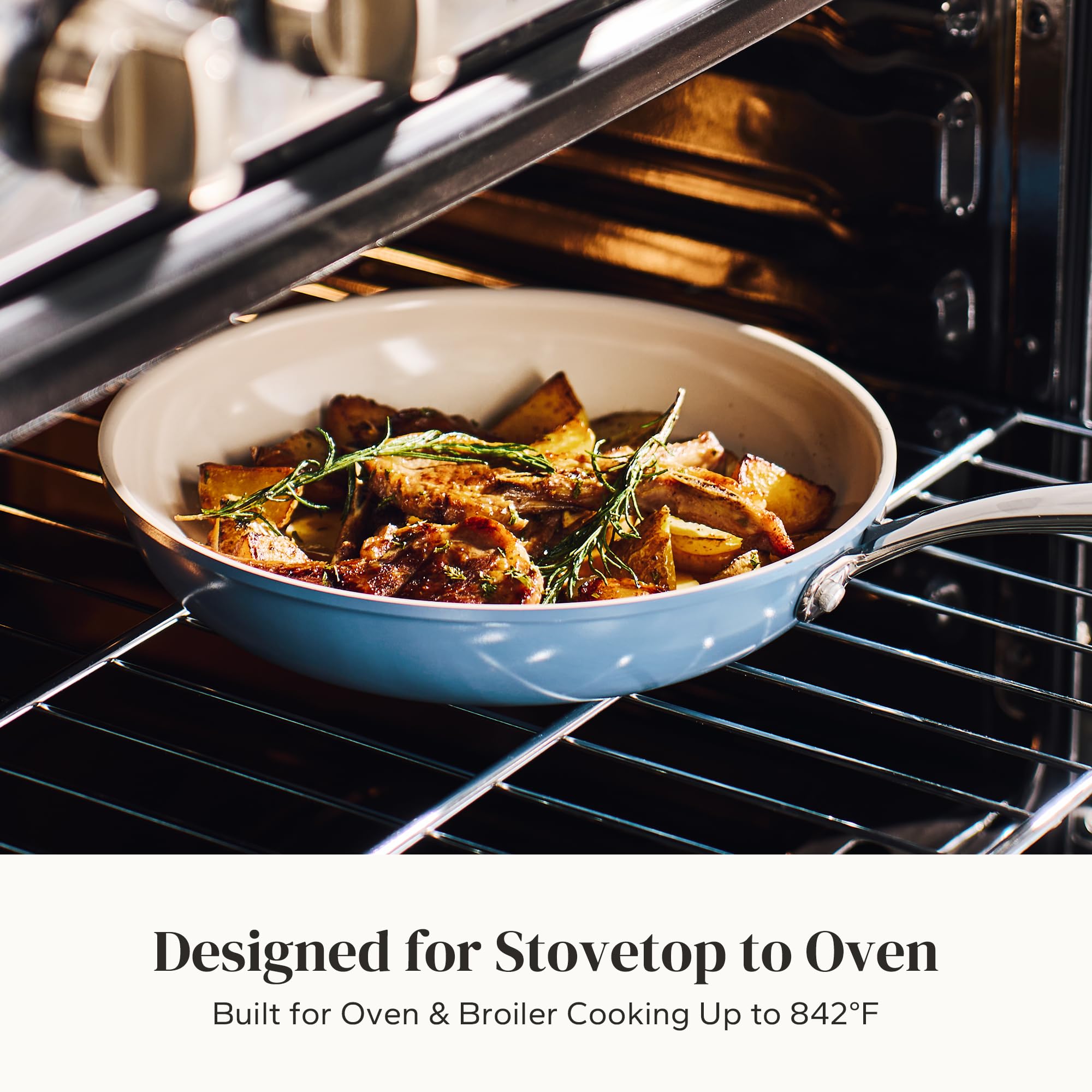 Apto para horno hasta 842 °F con mango resistente