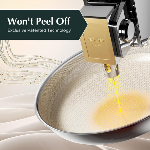 Redchef sarten ceramico de 12 pulgadas con recubrimiento hybird antiadherente para volcar sin esfuerzo.