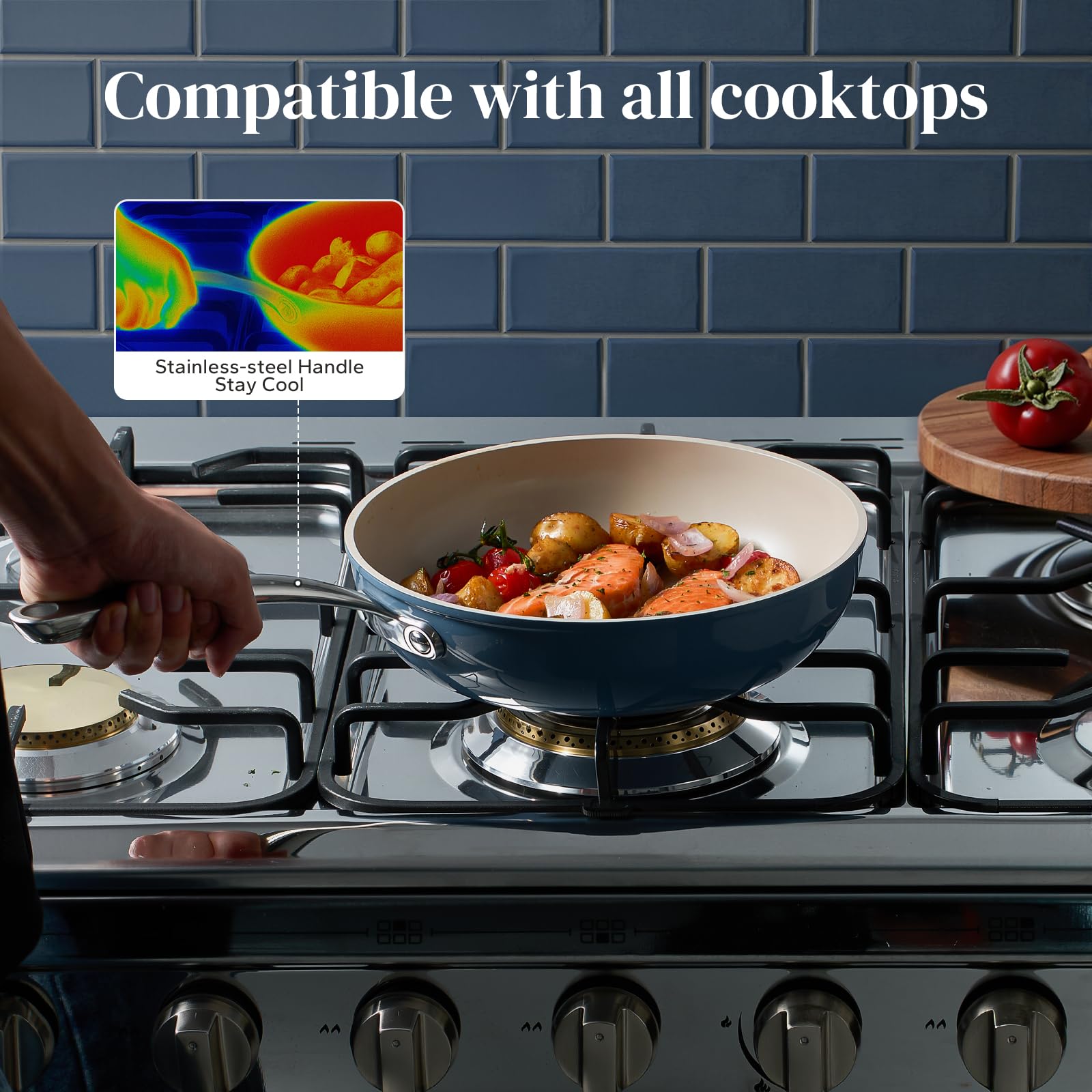 Mango ergonómico Redchef en acero inoxidable para agarre cómodo y seguro.