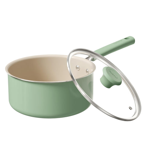 Olla Redchef de cerámica antiadherente con tapa verde para uso diario.