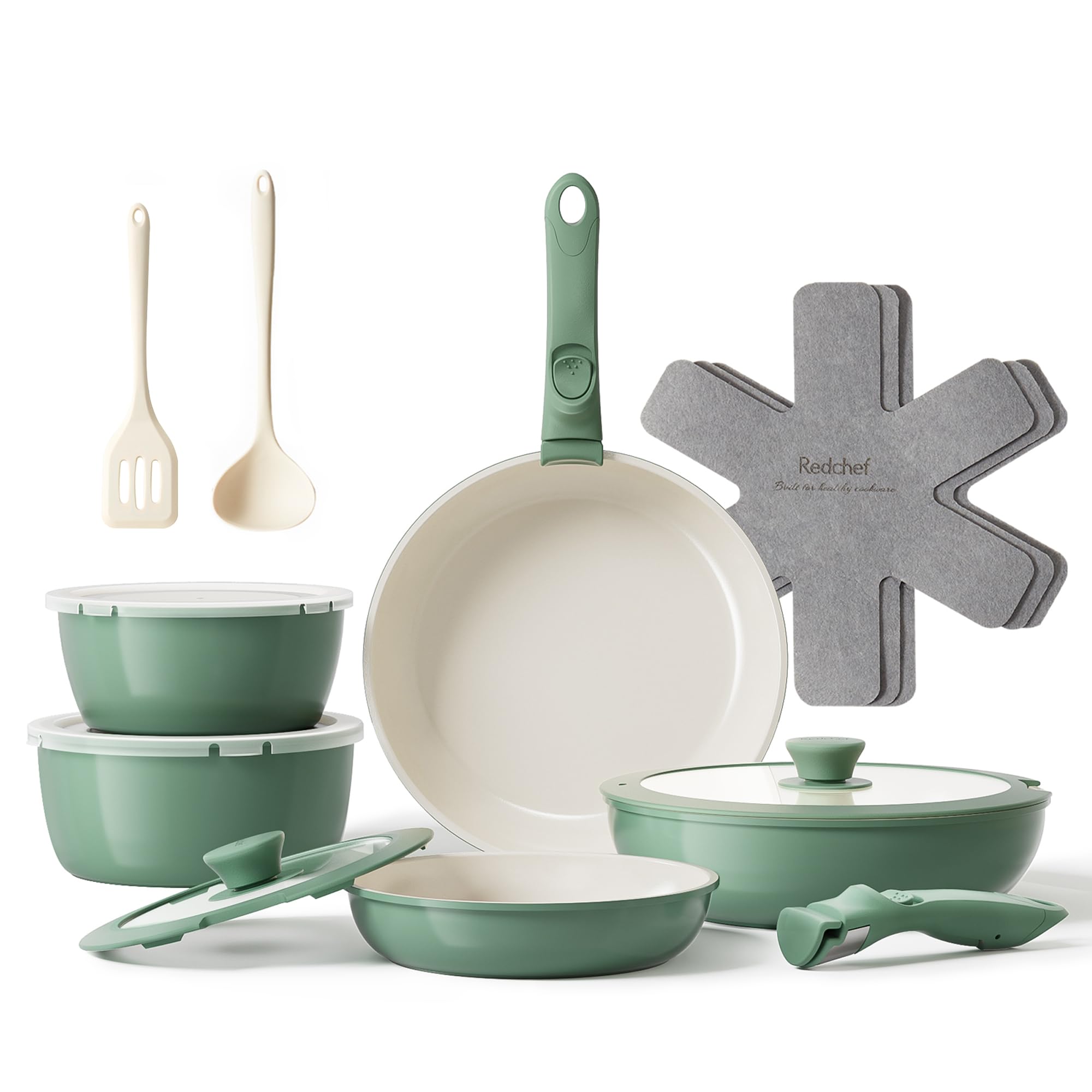Conjunto Redchef 16 piezas de ollas y sartenes cerámicas antiadherentes para cocina diaria