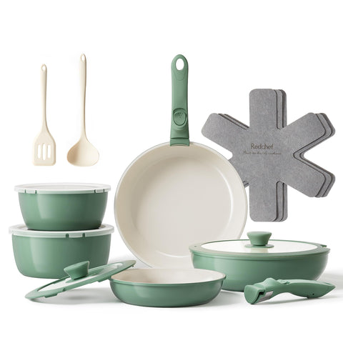 Conjunto Redchef 16 piezas de ollas y sartenes cerámicas antiadherentes para cocina diaria