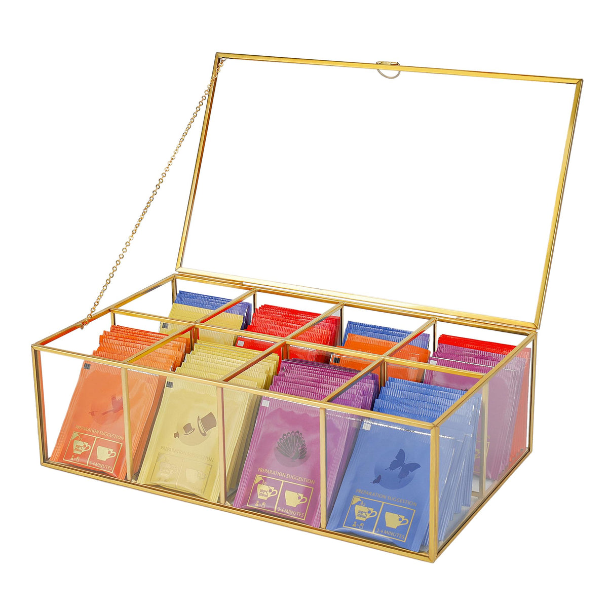 REDHUGO organizador de té en cristal con 8 compartimentos para ordenar bolsitas