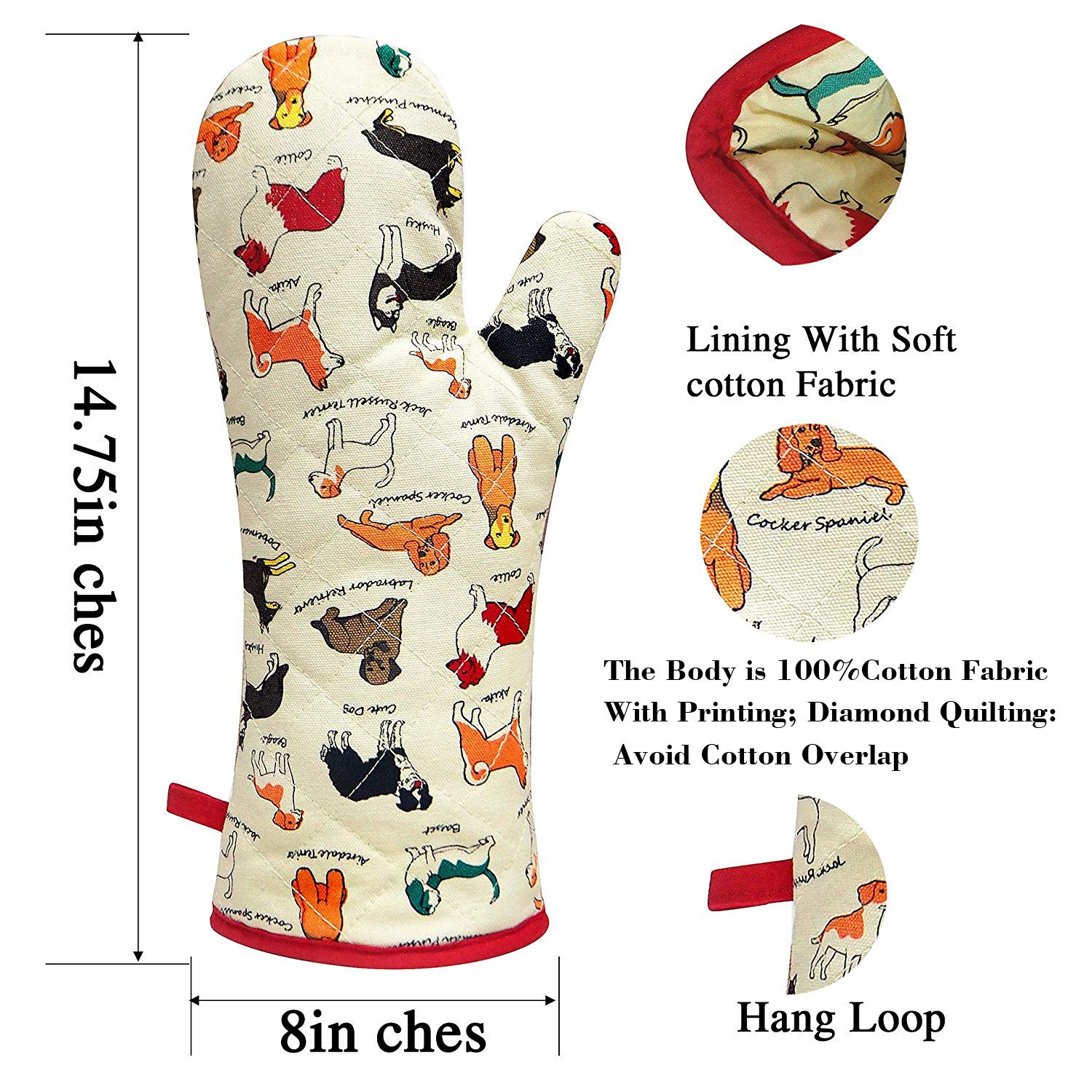 Manopla anti-calor RED LMLDETA, diseño perro-flor para cocinar seguro.
