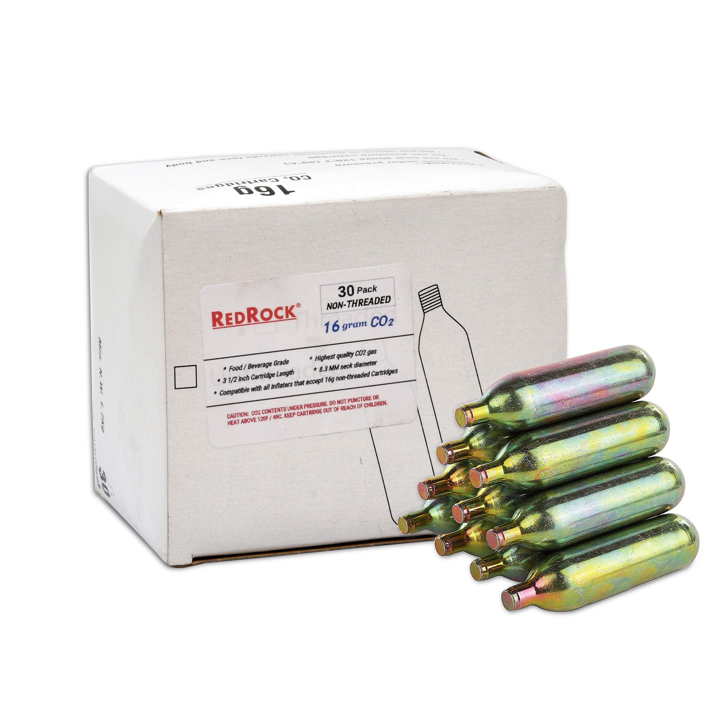 Cartucho RedRock CO2 de 16 g sin rosca, pack de 30 para dispensadores.