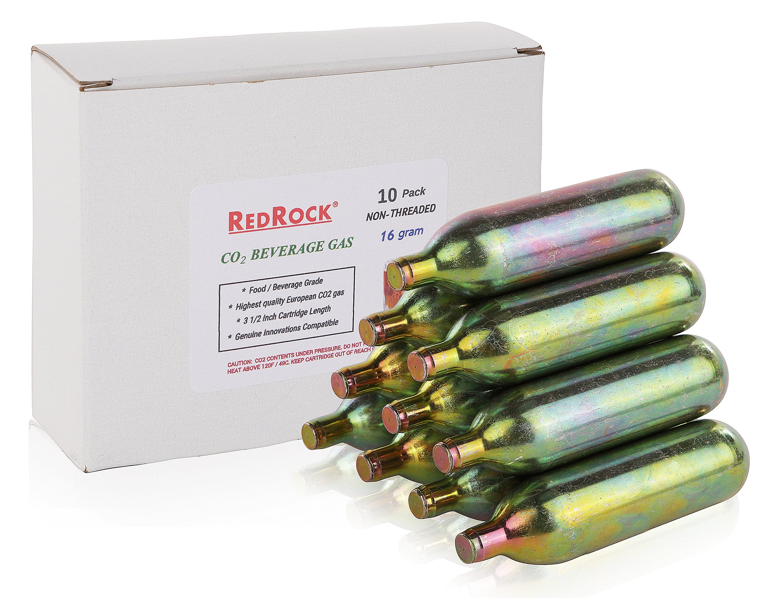 Cartuchos de CO2 RedRock 16 g sin rosca para bebidas, garantizando frescura y consistencia