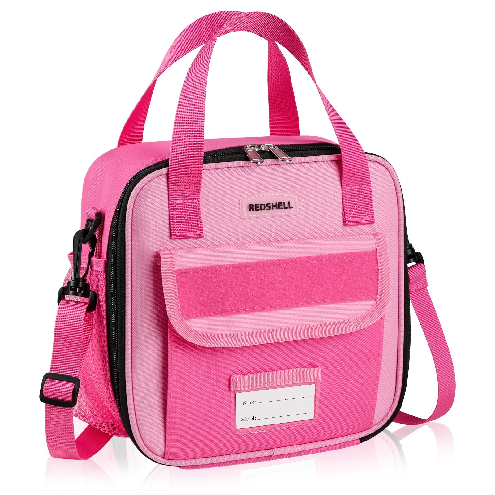 REDSHELL lonchera táctica para niñas, frente rosa con parches personalizables.