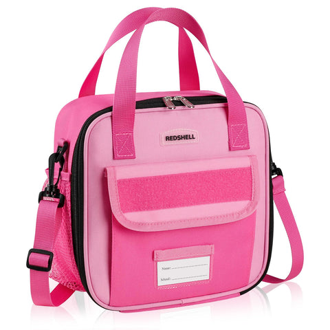 REDSHELL lonchera táctica para niñas, frente rosa con parches personalizables.