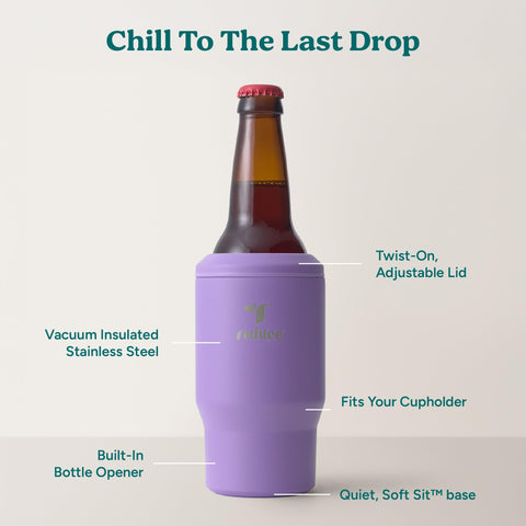 REDUCE 4-en-1 enfriador de bebidas, detalle de tapa, apertura de botellas integrada facilita el uso.