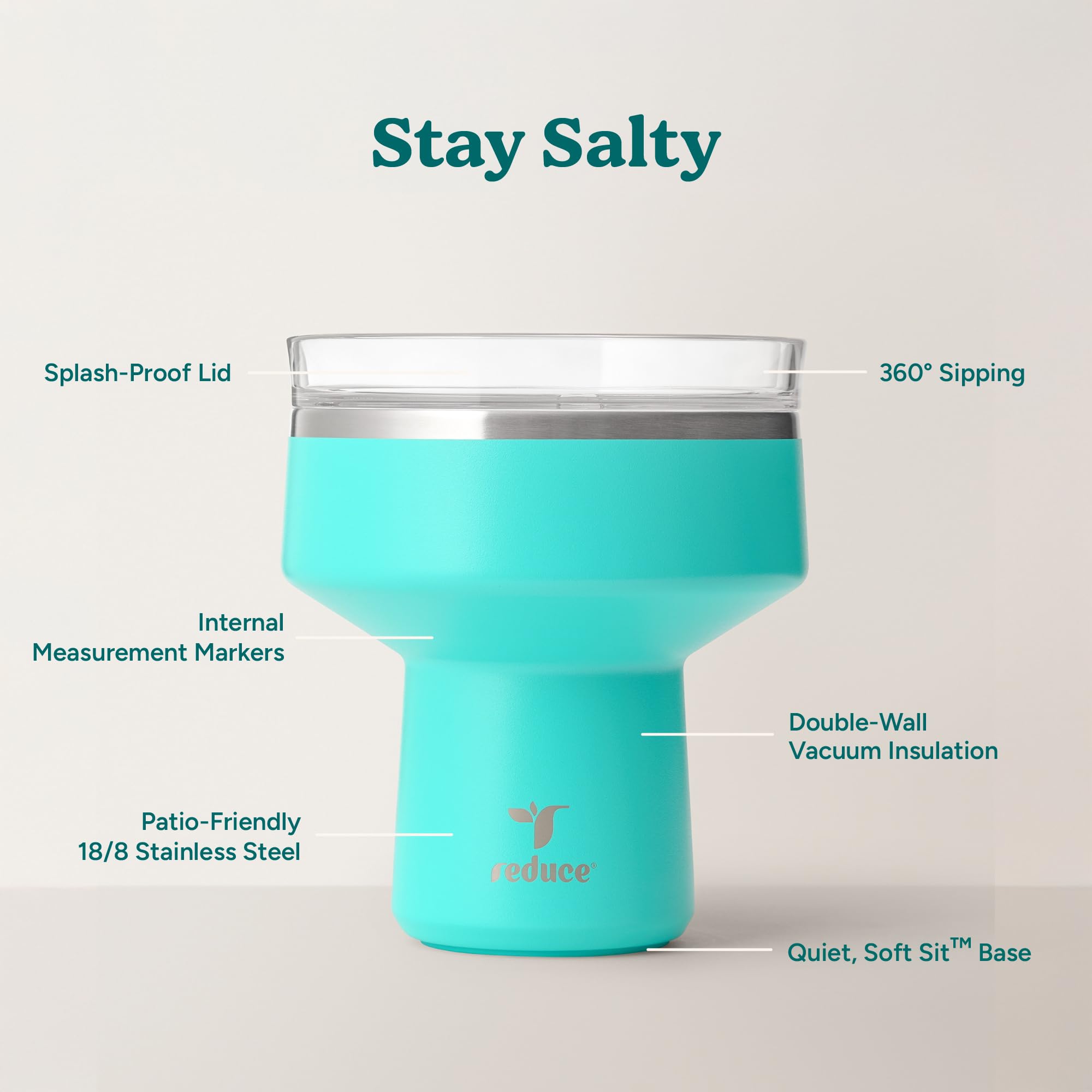 REDUCE Saltini, diseño sin cristal, ideal para fiestas al aire libre.