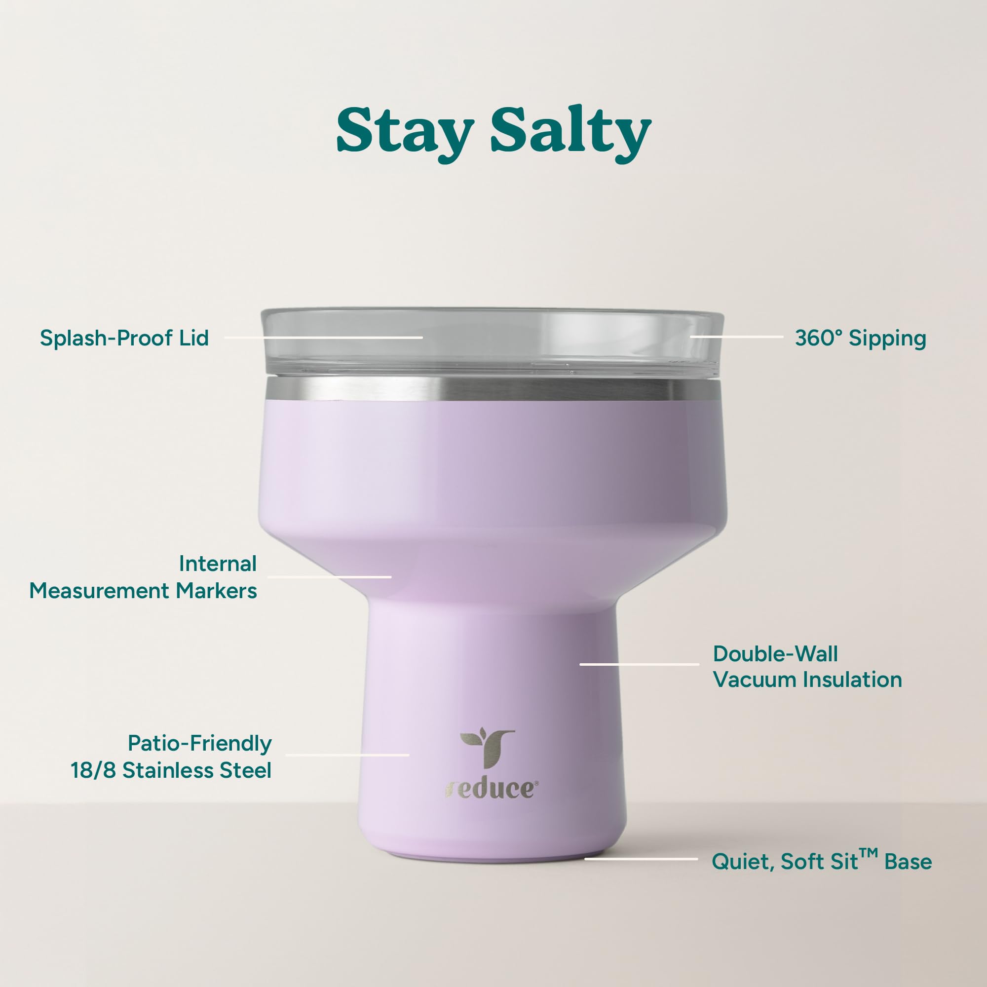 REDUCE Saltini diseño sin vidrio, ideal para exteriores y fiestas con seguridad.