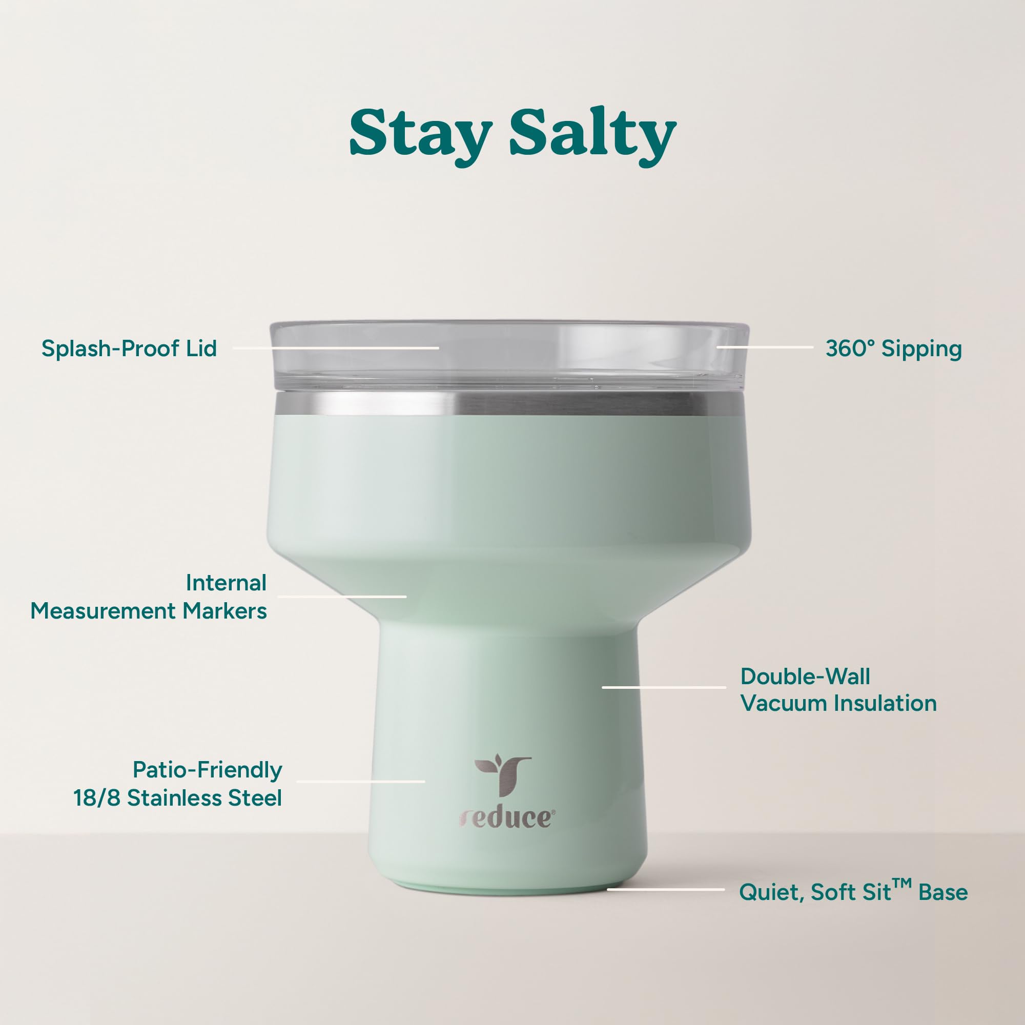 REDUCE Saltini, acero inoxidable: resistente a caídas y uso en exteriores.