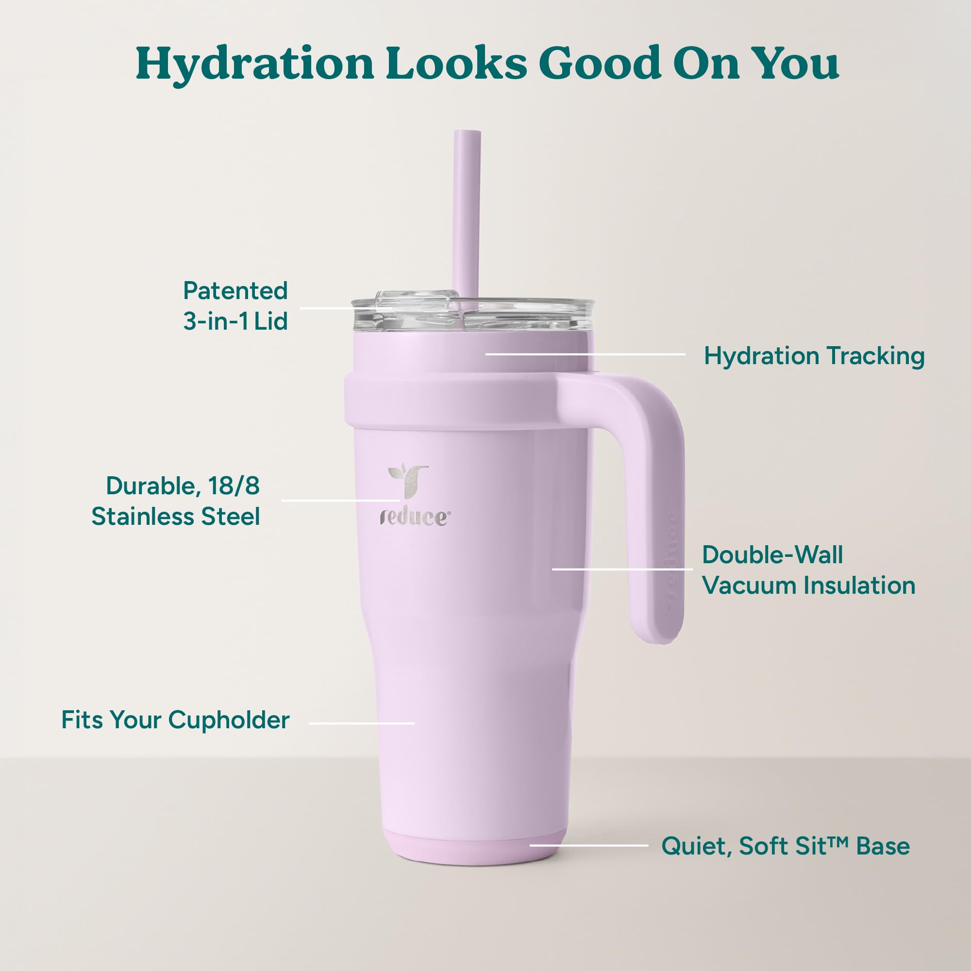 REDUCE vaso termico 24oz con marcadores de hidratación para metas simples