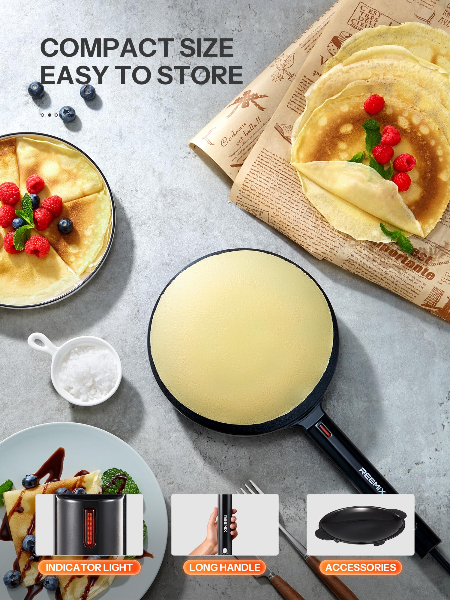 Reemix crepe maker base estable y bandeja de preparación para encimeras ordenadas