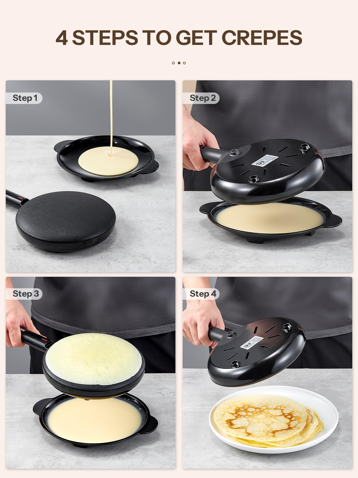Reemix crepe maker mango largo para mayor control durante la cocción