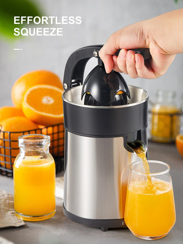 Exprimidor Reemix en acero inoxidable cepillado, diseño moderno y duradero.