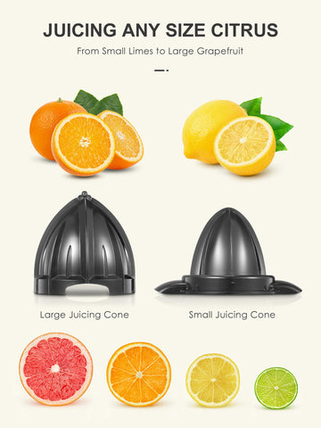 Exprimidor Reemix con cono grande para naranjas y toronjas, jugo abundante.