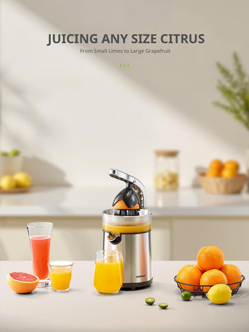 Salidas rápidas de jugo en el Exprimidor Reemix para un vaso en segundos.