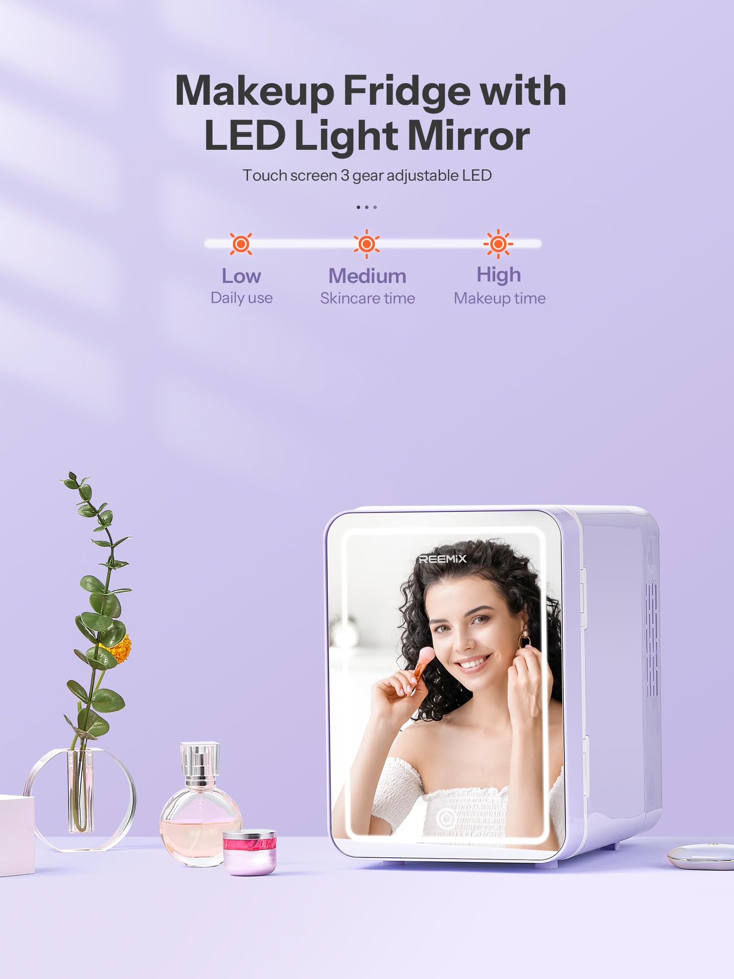 Reemix Frigorífico Belleza con estante medio removible para ajustar botellas y máscaras