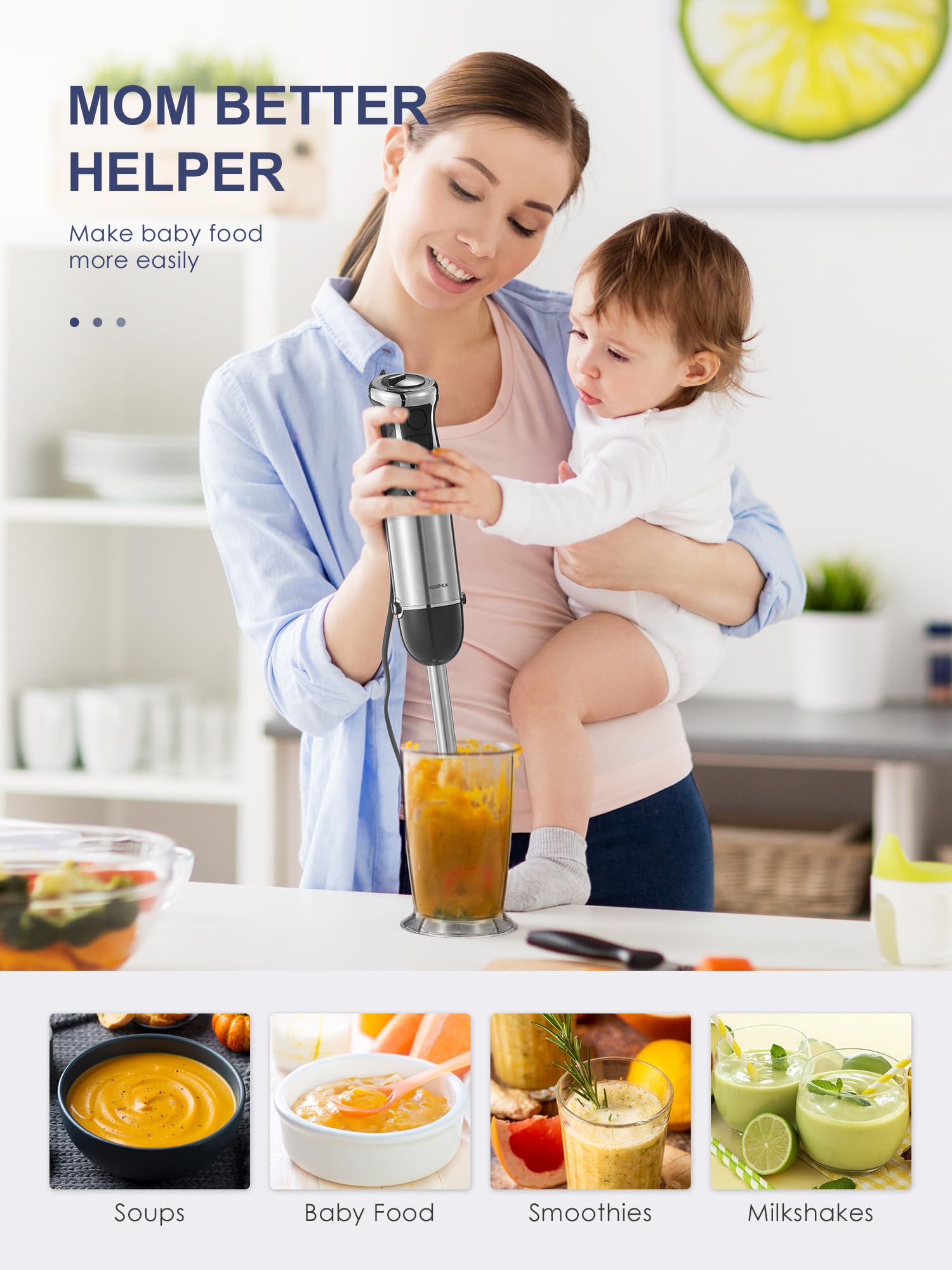 Reemix batidora con picador de 600 ml para preparar salsas y picar ingredientes.