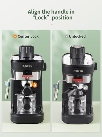 Reemix Máquina de Espresso 6 Bar, calentamiento rápido para comenzar temprano.