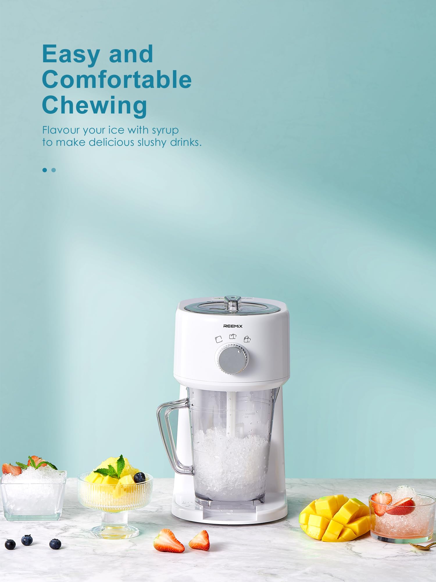 Reemix máquina de hielo raspado tapa facilita recarga y limpieza.