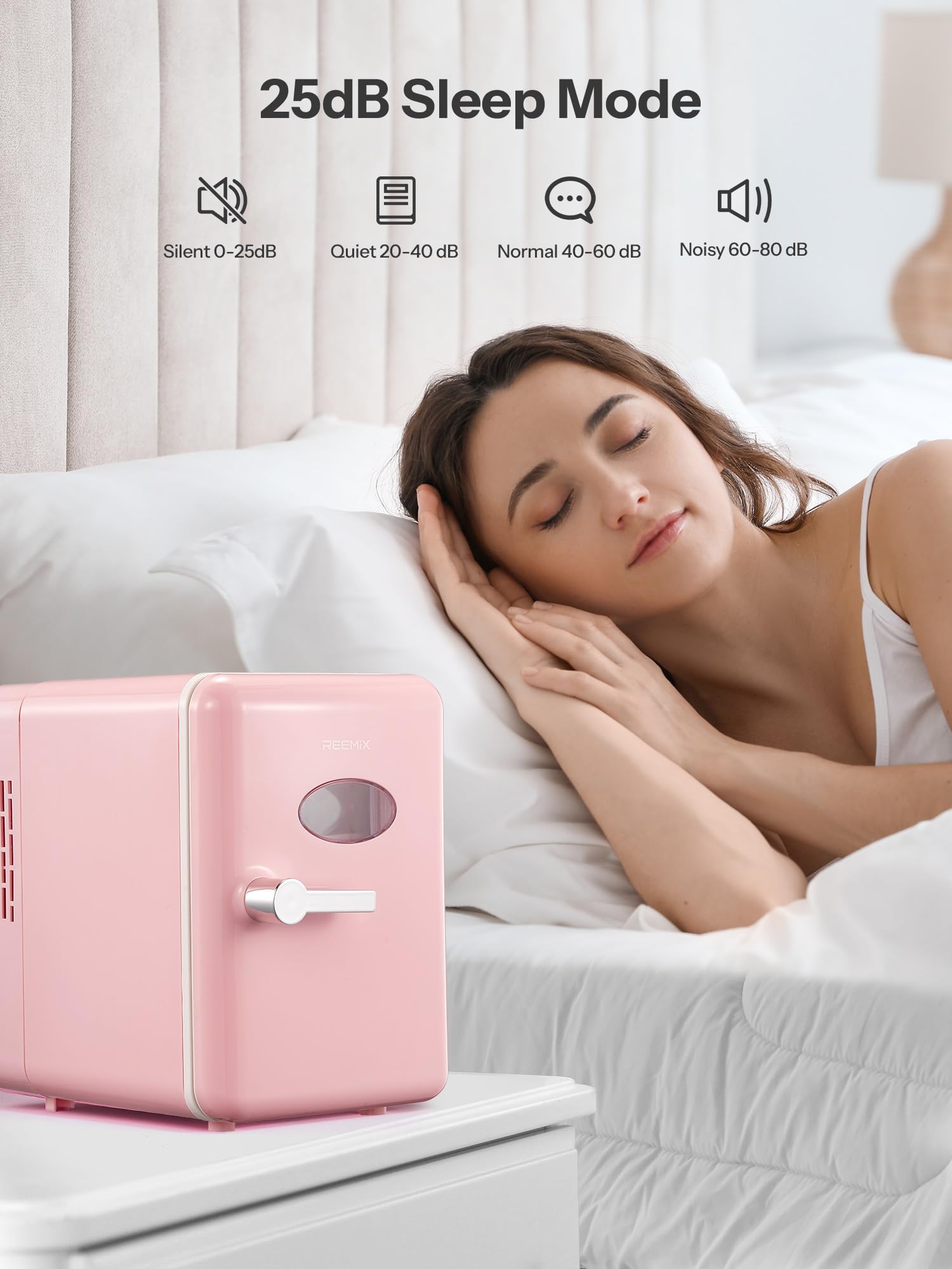 Reemix ofrece funcionamiento silencioso de 35 dB para dormir tranquilo.