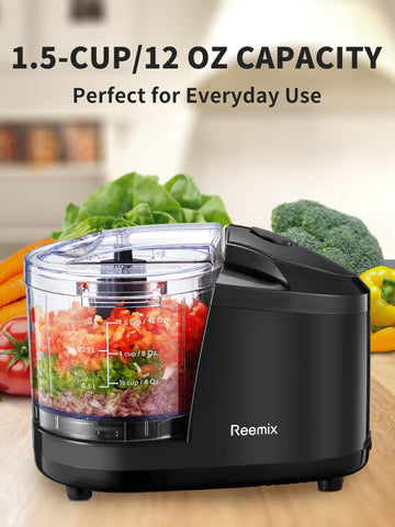 Reemix picadora 1.5 tazas, cuchilla acero inoxidable para picar fino.