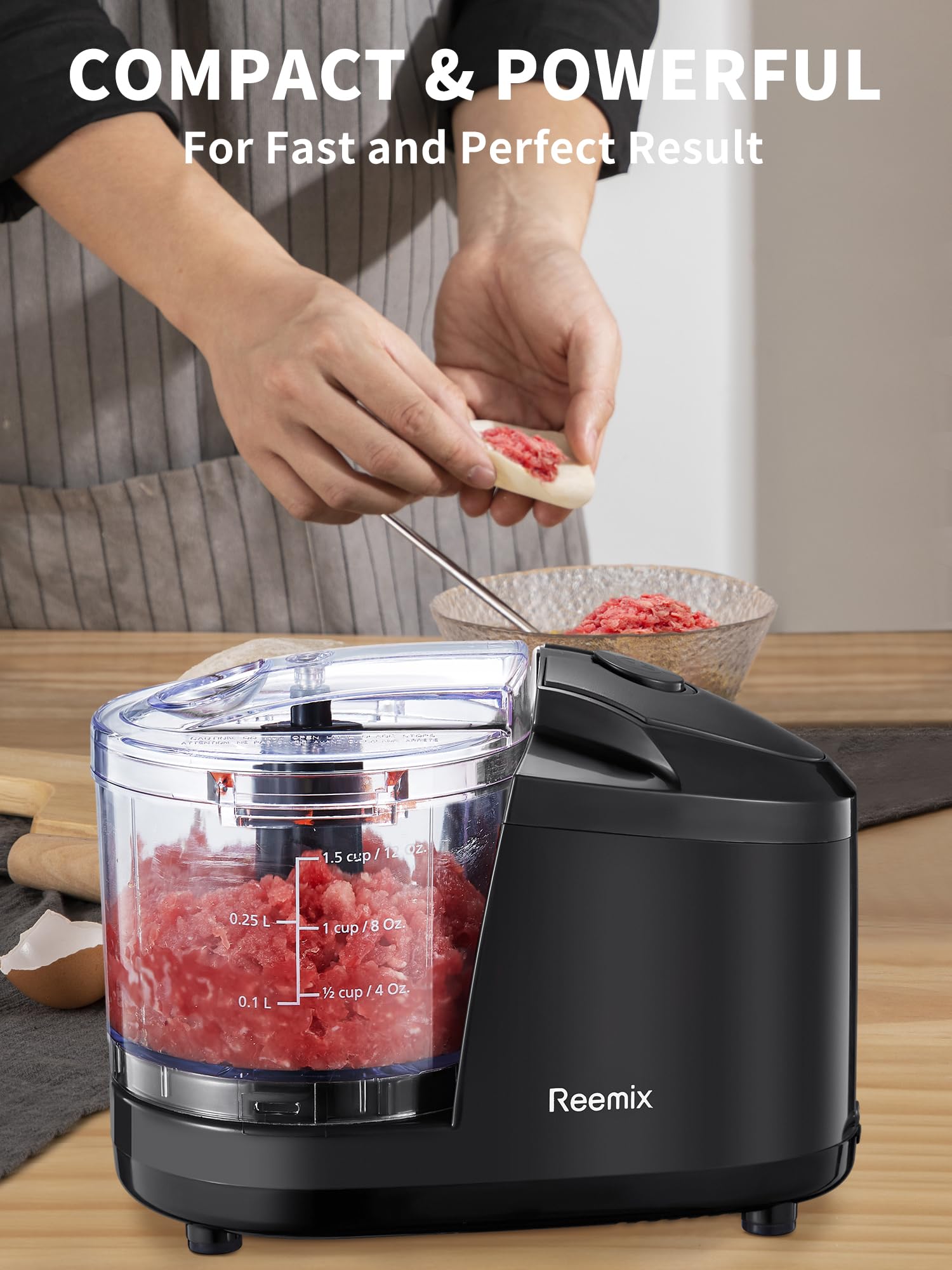Reemix picadora 1.5 tazas, ideal para verduras, frutas y carnes.