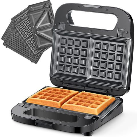 Reemix tres-en-uno: gofrera, parrilla y sándwich para desayunos rápidos.