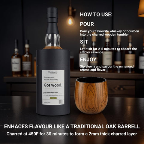 Refyned: diseño artesanal en madera carbonizada mejora la experiencia de degustación