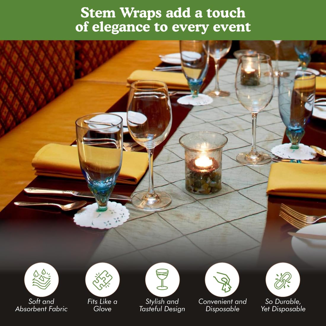 Regency Wraps para copas de postre, tela absorbente mantiene la presentación elegante.