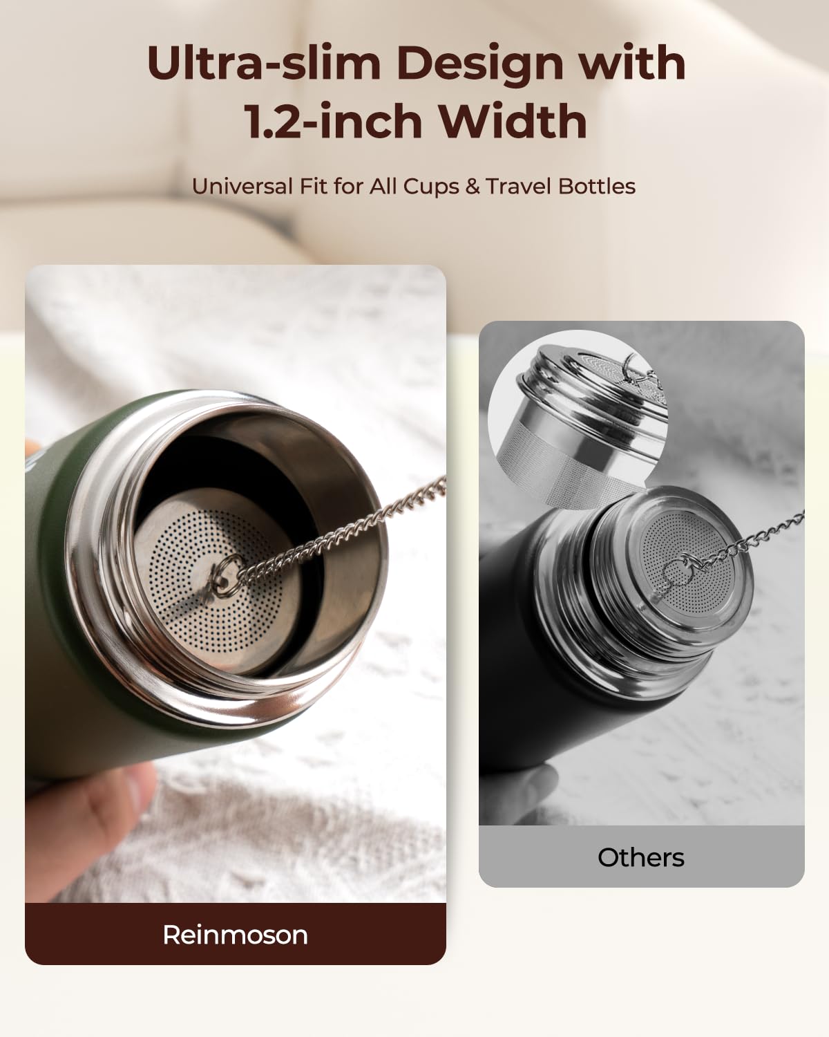 Infusor Reinmoson de acero inoxidable 304, sabor limpio y duradero